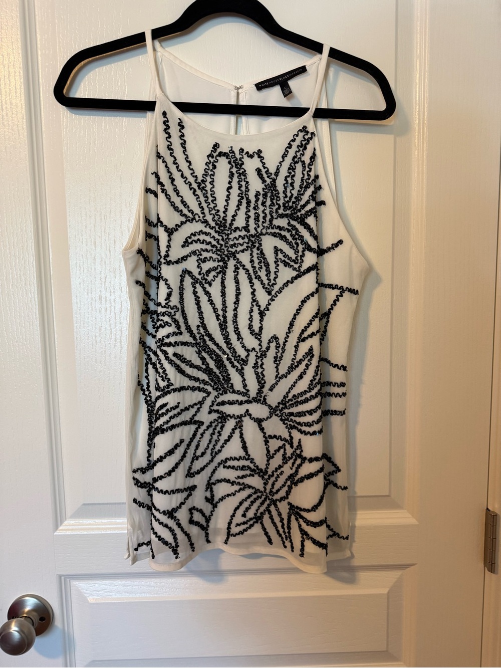 White House Black Market Ivory Tank with Black Beaded Detail